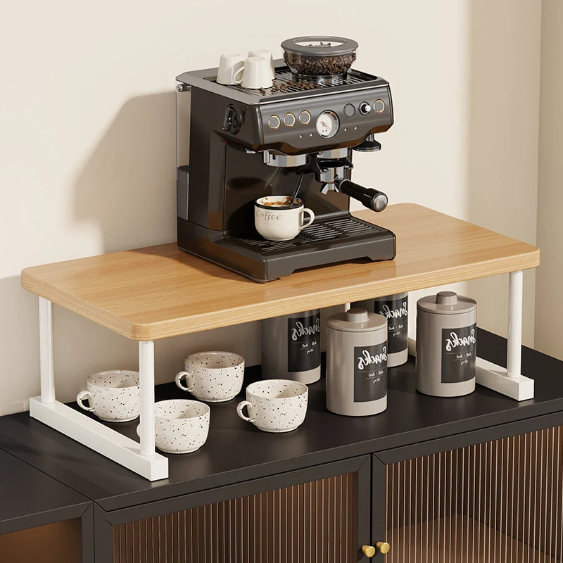 Zwei-Ebenen-Thekenkaffee-Station-Regalaufsatz mit Walnuß-Top und Metallrahmen