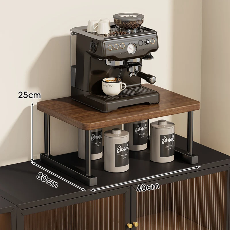 Zwei-Ebenen-Thekenkaffee-Station-Regalaufsatz mit Walnuß-Top und Metallrahmen
