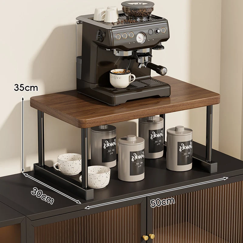 Zwei-Ebenen-Thekenkaffee-Station-Regalaufsatz mit Walnuß-Top und Metallrahmen