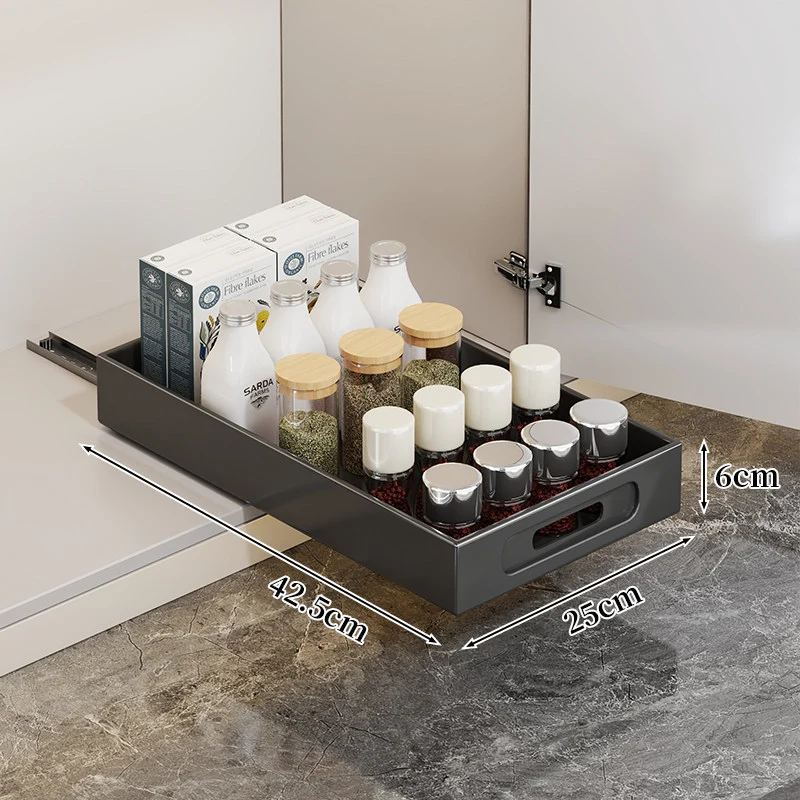 Ausziehbarer Schrank-Schubladenorganizer mit Ausschnittgriff und flachem Design