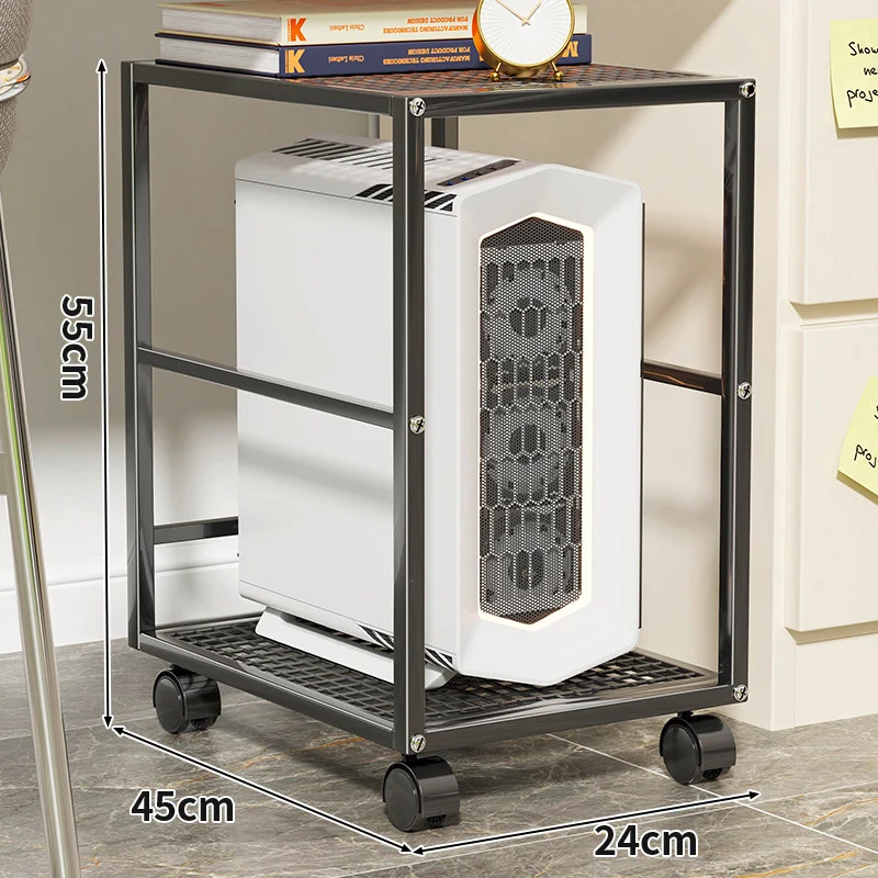 Rolling Desktop CPU Tower Stand mit Holzsockel und schwenkbaren Rollen