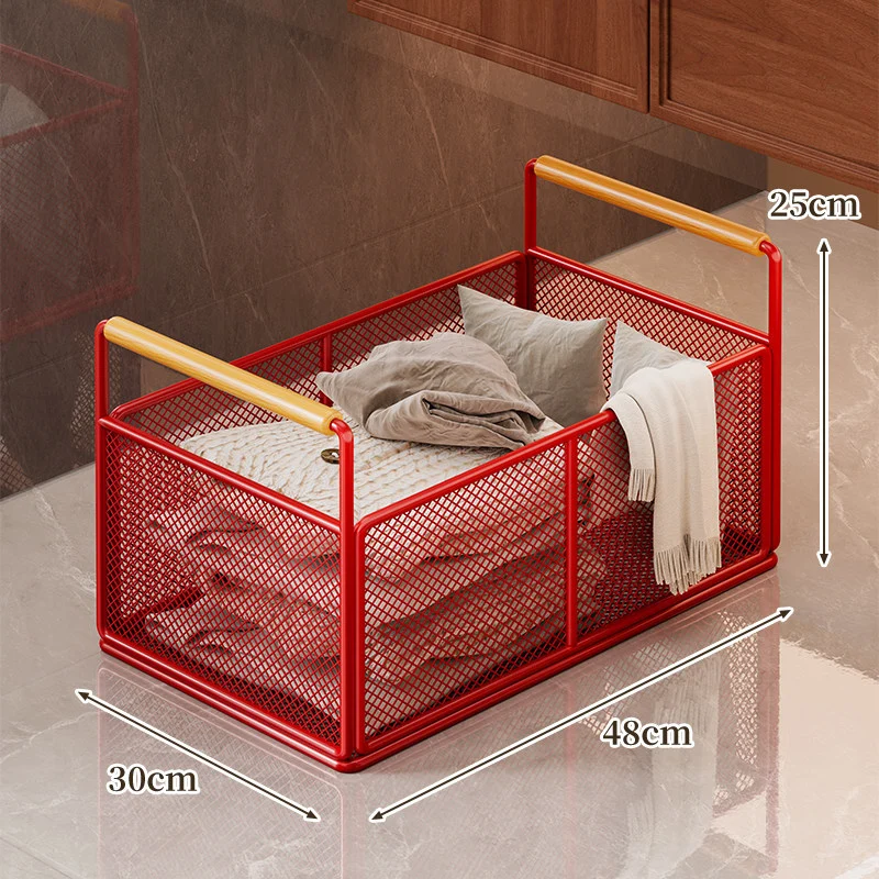 Mesh Utility Storage Basket mit Holzgriff für Küchen- und Haushaltsorganisation