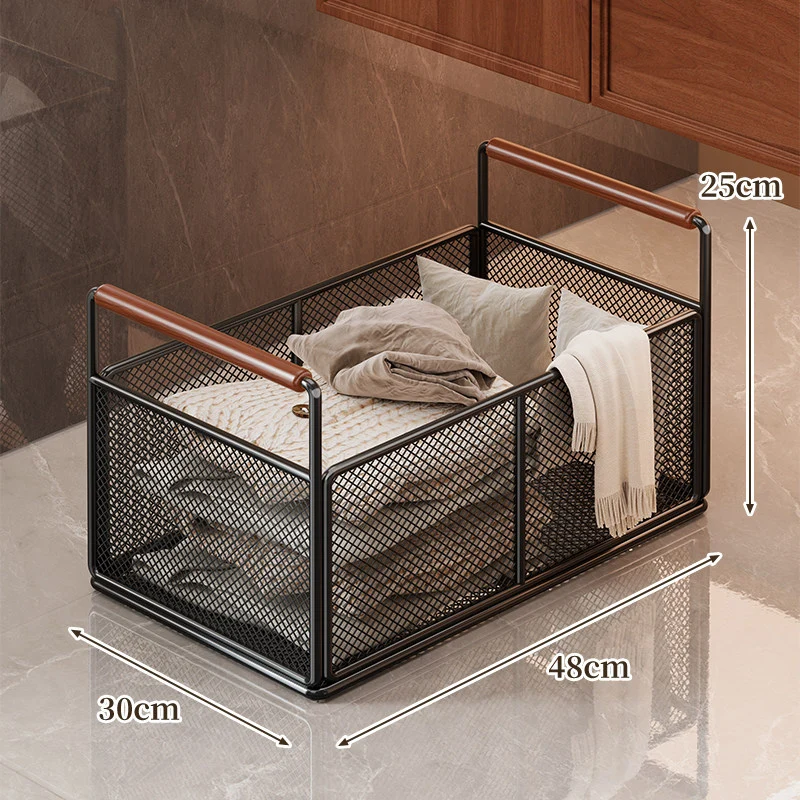 Mesh Utility Storage Basket mit Holzgriff für Küchen- und Haushaltsorganisation