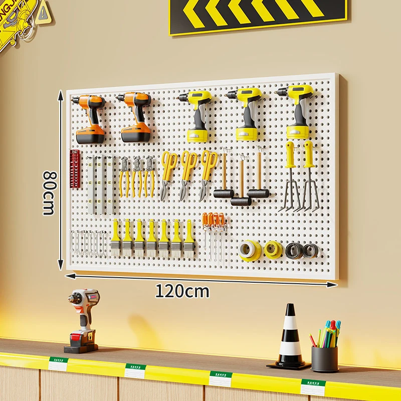 Wandmontierter perforierter Metallwerkzeug-Pegboard-Organizer mit Magnetstreifen und Mehrfachhaken