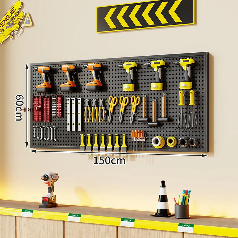 Wandmontierter perforierter Metallwerkzeug-Pegboard-Organizer mit Magnetstreifen und Mehrfachhaken