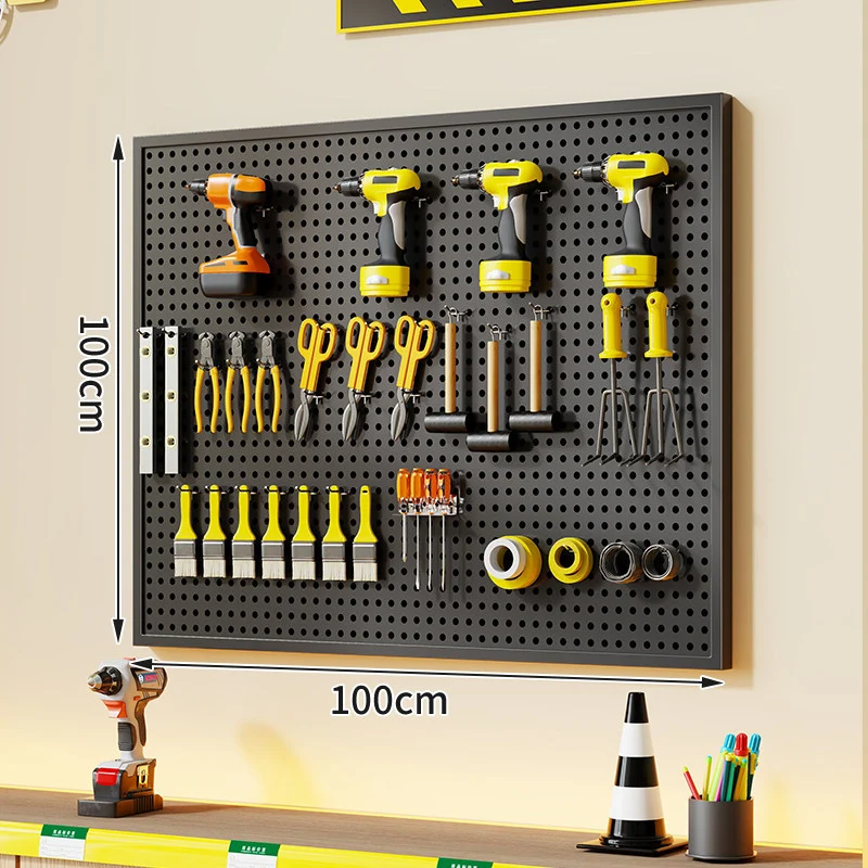 Wandmontierter perforierter Metallwerkzeug-Pegboard-Organizer mit Magnetstreifen und Mehrfachhaken