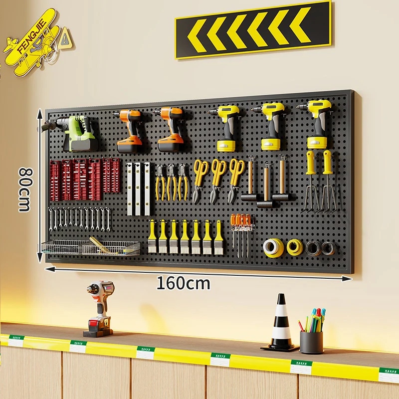 Wandmontierter perforierter Metallwerkzeug-Pegboard-Organizer mit Magnetstreifen und Mehrfachhaken