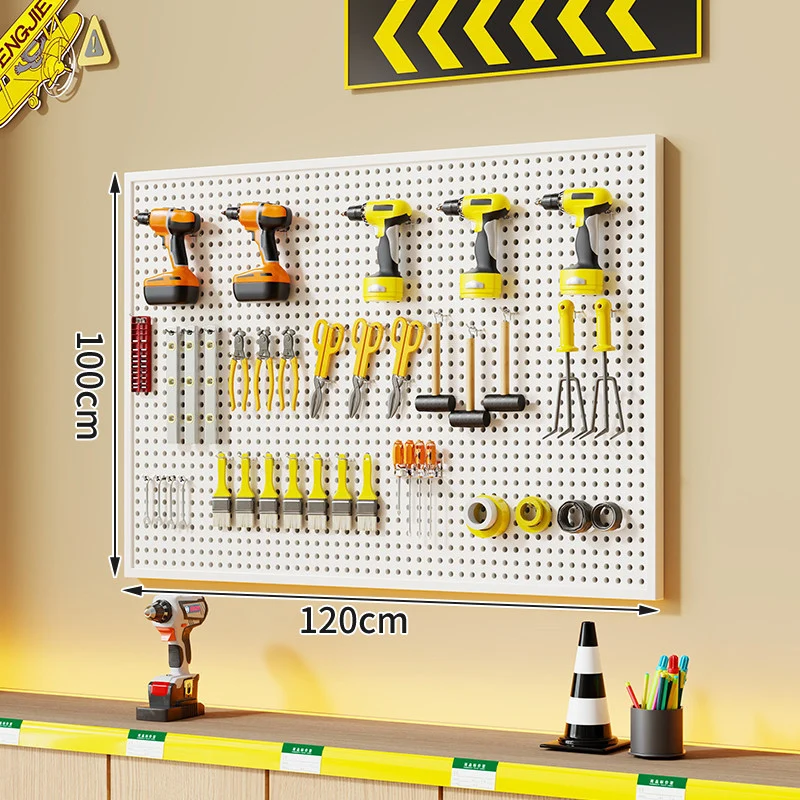 Wandmontierter perforierter Metallwerkzeug-Pegboard-Organizer mit Magnetstreifen und Mehrfachhaken