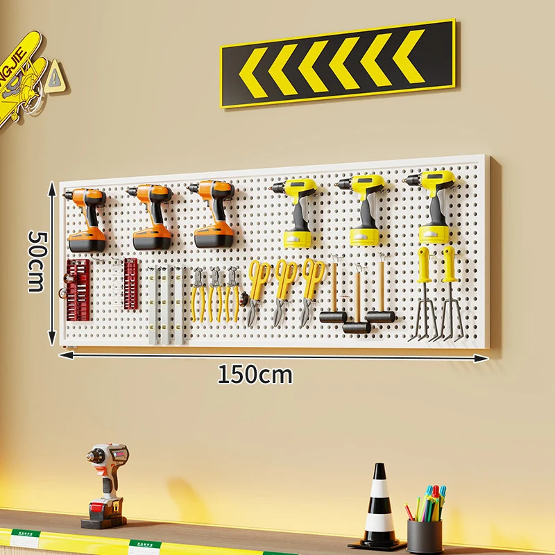 Wandmontierter perforierter Metallwerkzeug-Pegboard-Organizer mit Magnetstreifen und Mehrfachhaken