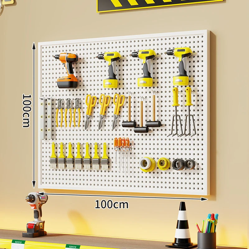 Wandmontierter perforierter Metallwerkzeug-Pegboard-Organizer mit Magnetstreifen und Mehrfachhaken
