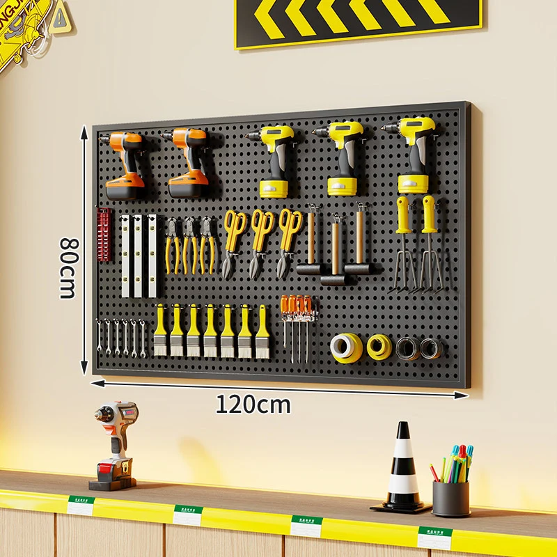 Wandmontierter perforierter Metallwerkzeug-Pegboard-Organizer mit Magnetstreifen und Mehrfachhaken