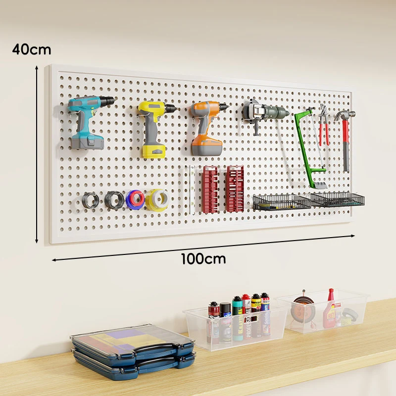 Wandmontierter Lochblech-Werkzeug-Pegboard-Organizer mit modularen Haken und Drahtkörben