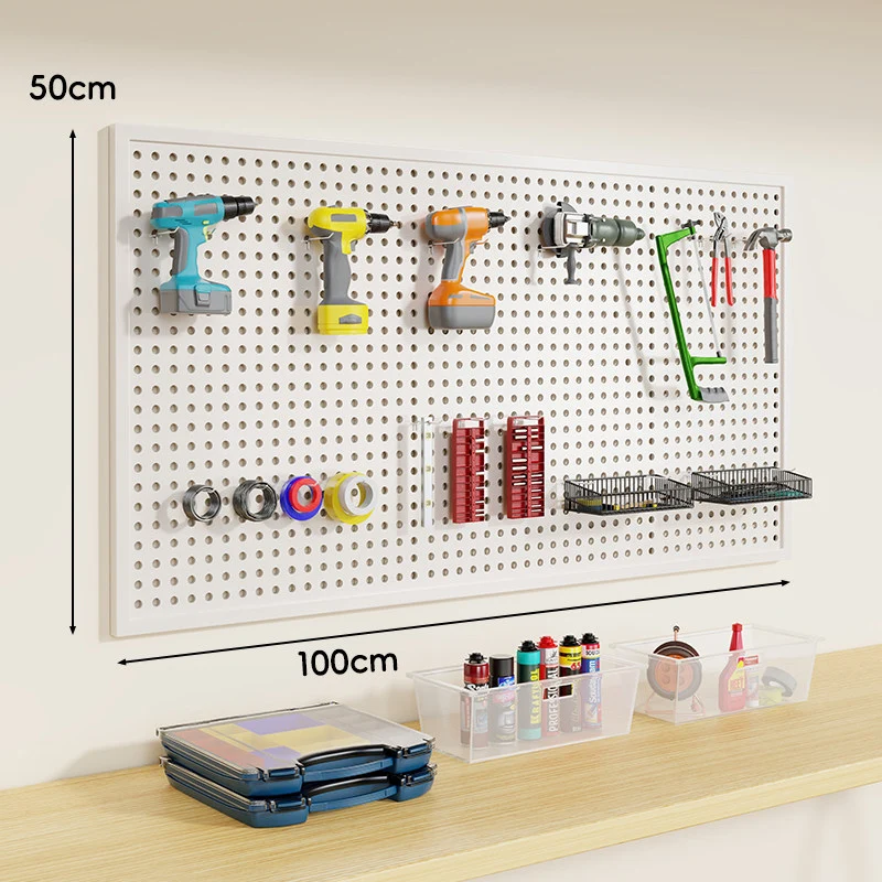 Wandmontierter Lochblech-Werkzeug-Pegboard-Organizer mit modularen Haken und Drahtkörben