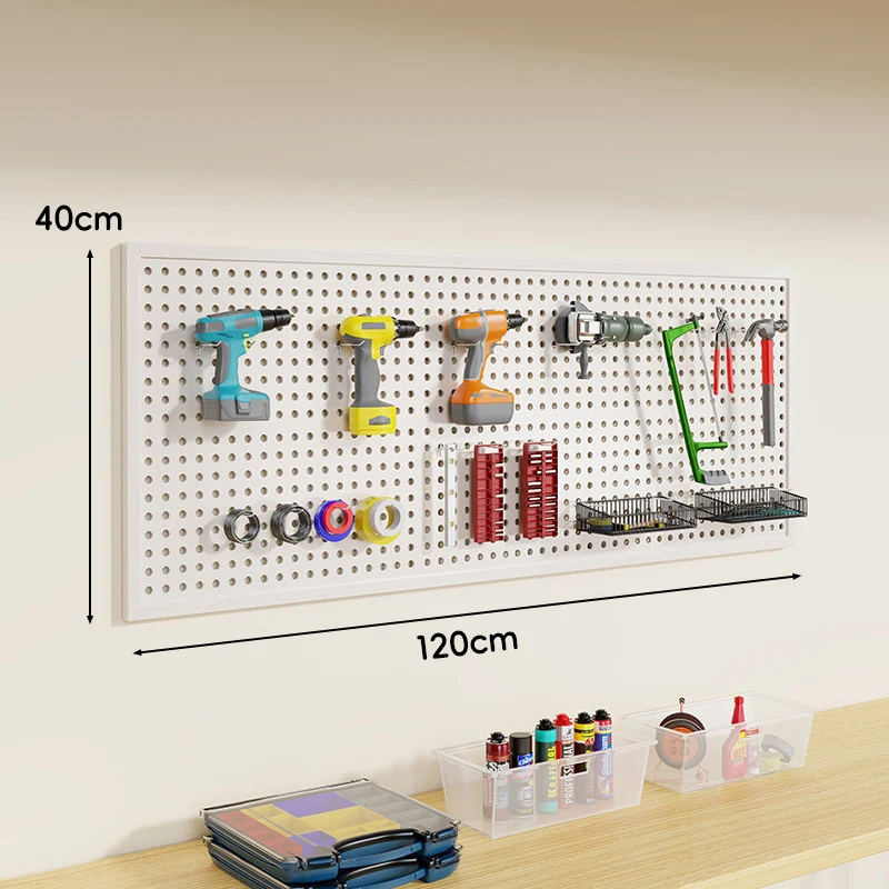 Wandmontierter Lochblech-Werkzeug-Pegboard-Organizer mit modularen Haken und Drahtkörben