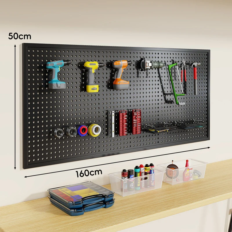 Wandmontierter Lochblech-Werkzeug-Pegboard-Organizer mit modularen Haken und Drahtkörben