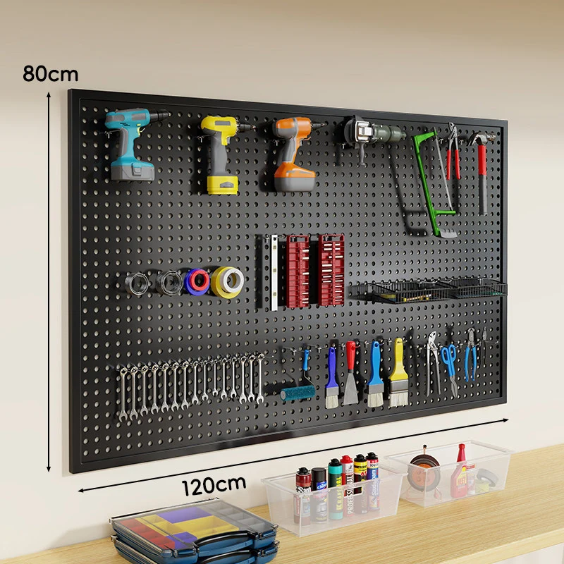 Wandmontierter Lochblech-Werkzeug-Pegboard-Organizer mit modularen Haken und Drahtkörben