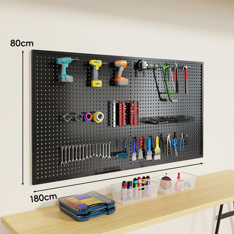 Wandmontierter Lochblech-Werkzeug-Pegboard-Organizer mit modularen Haken und Drahtkörben