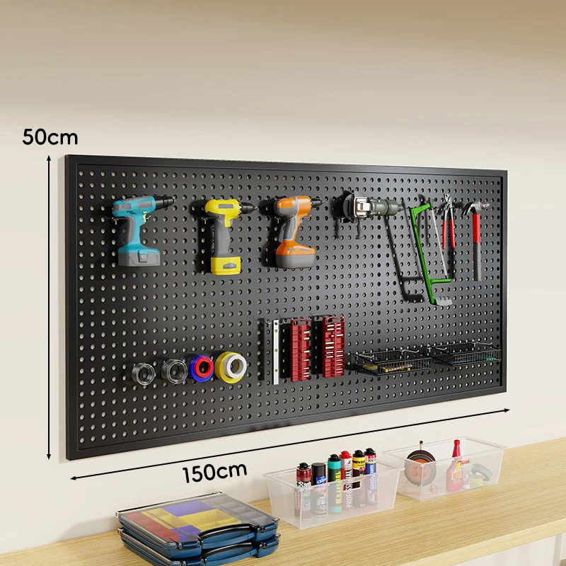 Wandmontierter Lochblech-Werkzeug-Pegboard-Organizer mit modularen Haken und Drahtkörben