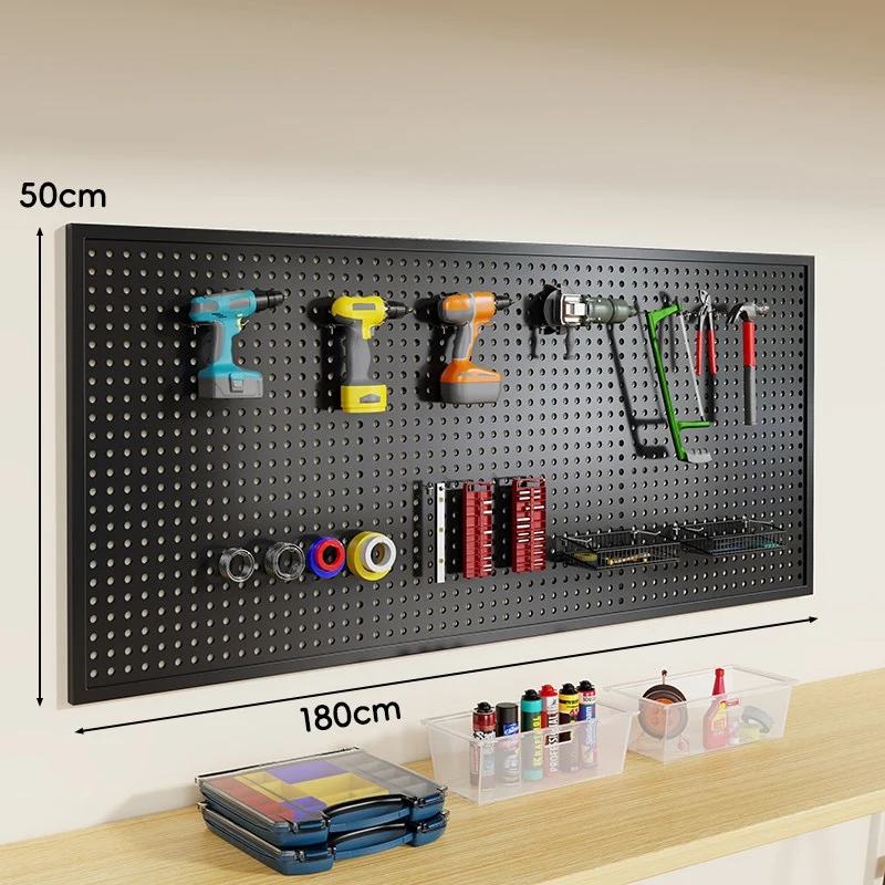 Wandmontierter Lochblech-Werkzeug-Pegboard-Organizer mit modularen Haken und Drahtkörben