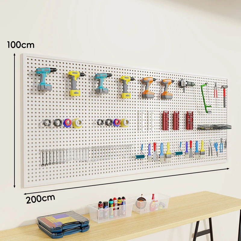Wandmontierter Lochblech-Werkzeug-Pegboard-Organizer mit modularen Haken und Drahtkörben