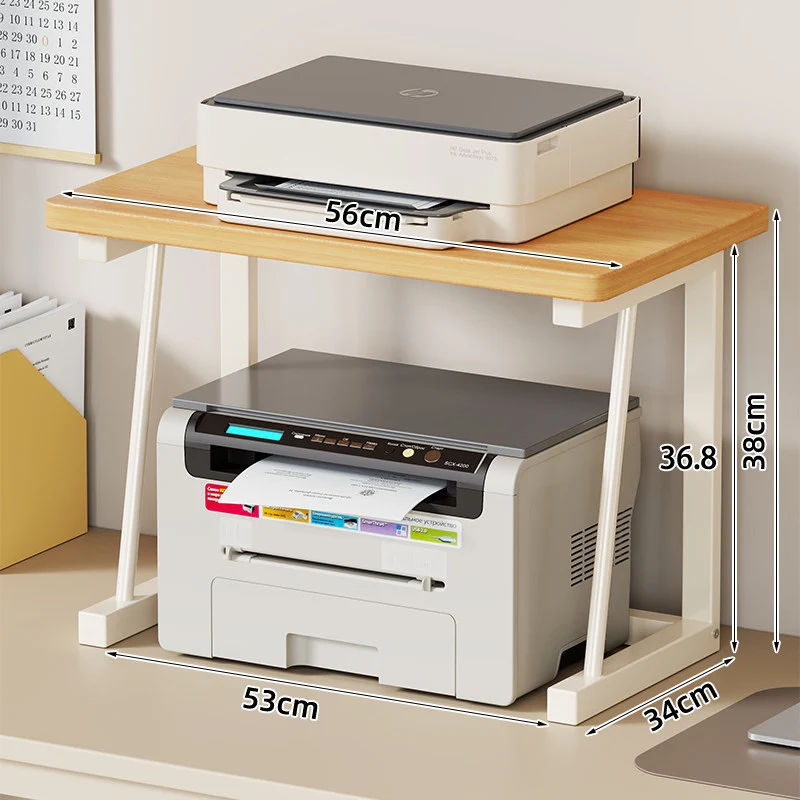 Desktop-Drucker- und Monitorständer mit erhöhtem Regalfach in Holzoptik und Metallrahmen