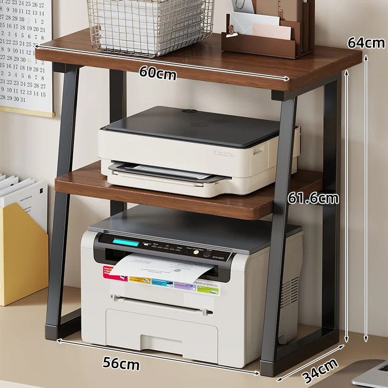 Desktop-Drucker- und Monitorständer mit erhöhtem Regalfach in Holzoptik und Metallrahmen