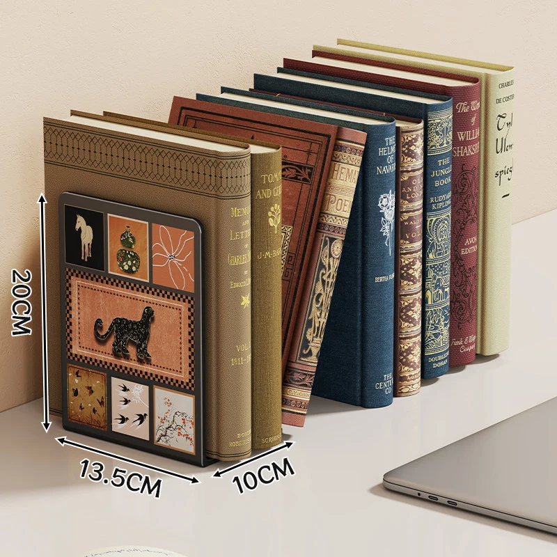 Niedlicher Cartoon Desktop Metall Buchstütze mit rutschfester Basis und dekorativem Panel