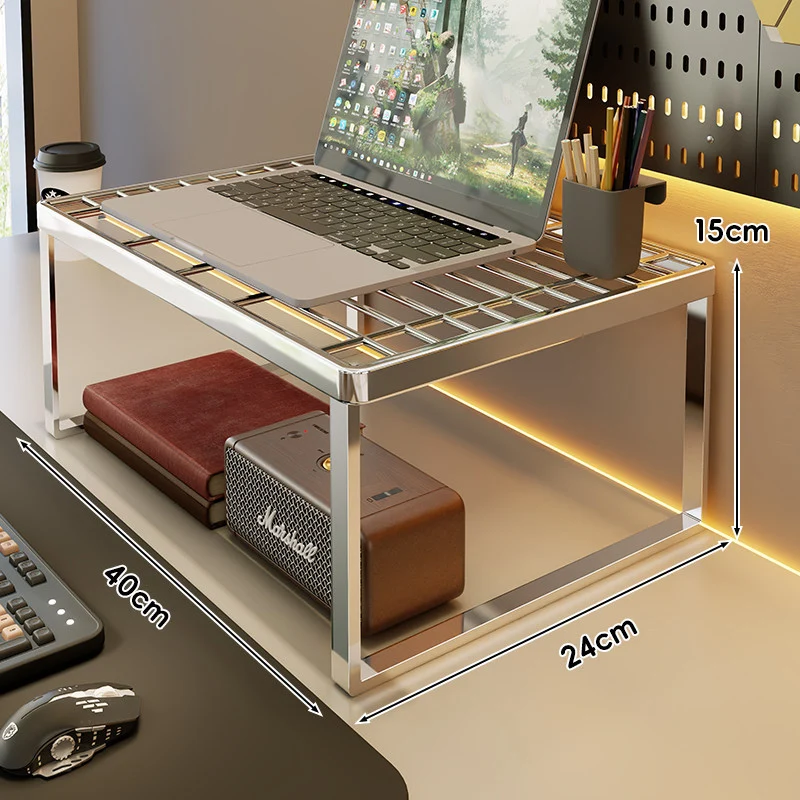 Belüftetes Metallgitter Laptop- und Monitorständer mit unterem Stauraumregal