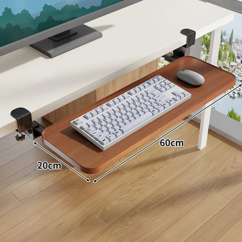 Unter-Desk Herausziehbare Tastaturablage mit Klemmbefestigung und ergonomischer Holzplatte