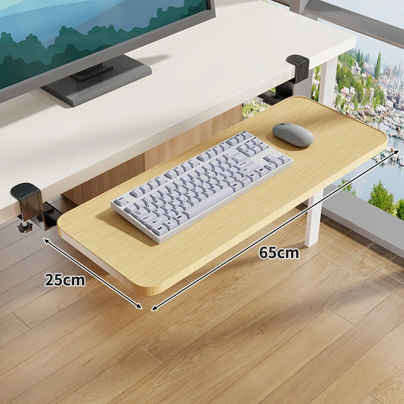 Unter-Desk Herausziehbare Tastaturablage mit Klemmbefestigung und ergonomischer Holzplatte