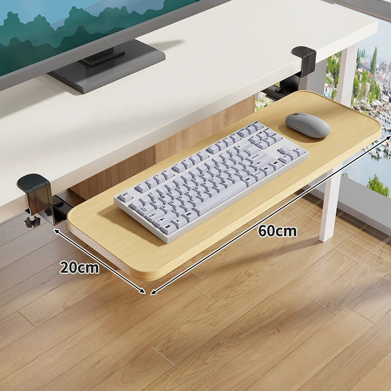 Unter-Desk Herausziehbare Tastaturablage mit Klemmbefestigung und ergonomischer Holzplatte