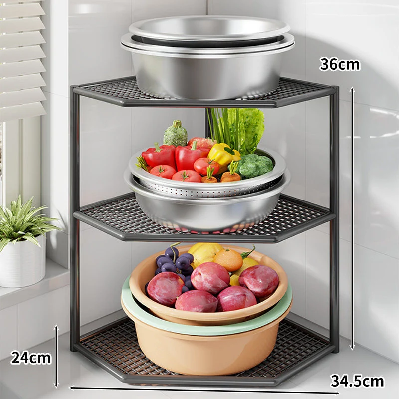 Ecken Drei-Ebenen Metall Mesh Küchentresen Organizer