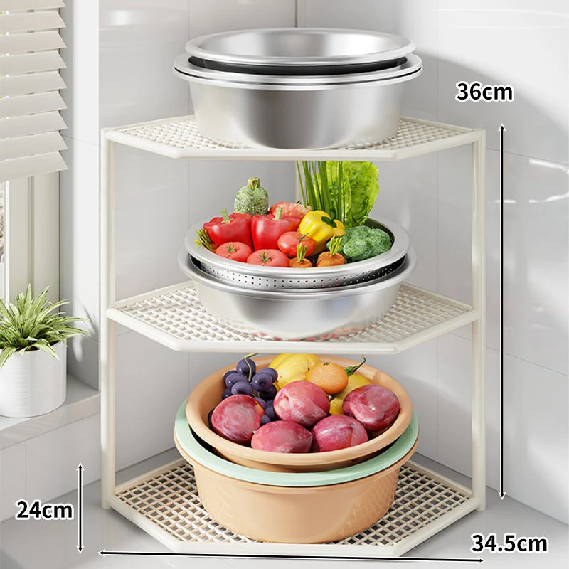 Ecken Drei-Ebenen Metall Mesh Küchentresen Organizer