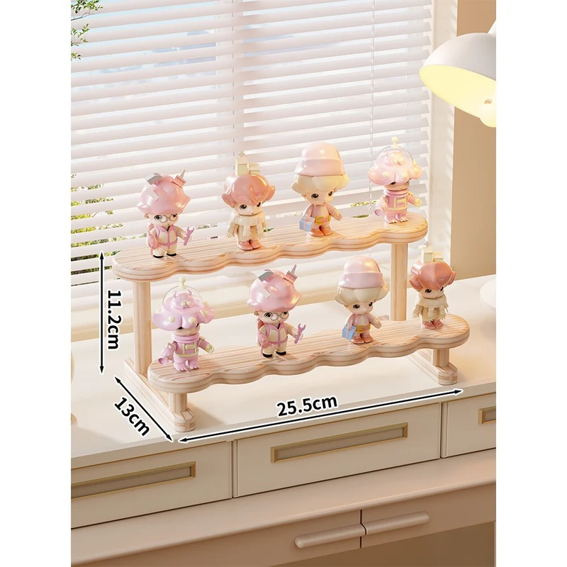Zwei-Stufen Wavy Holz Displayständer für Mini-Figuren und Sammlerstücke
