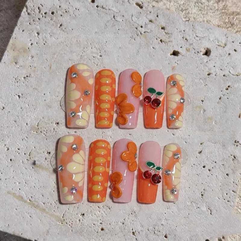 Künstlerisches 3D-Blumen-Press-On-Nagelset