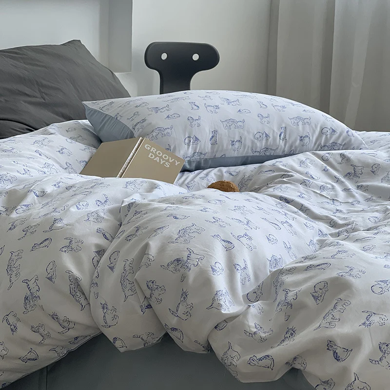 Feines Baumwoll-Perkal Bettbezug-Set mit skizzenhaftem Katzenprint und Hotelverschluss