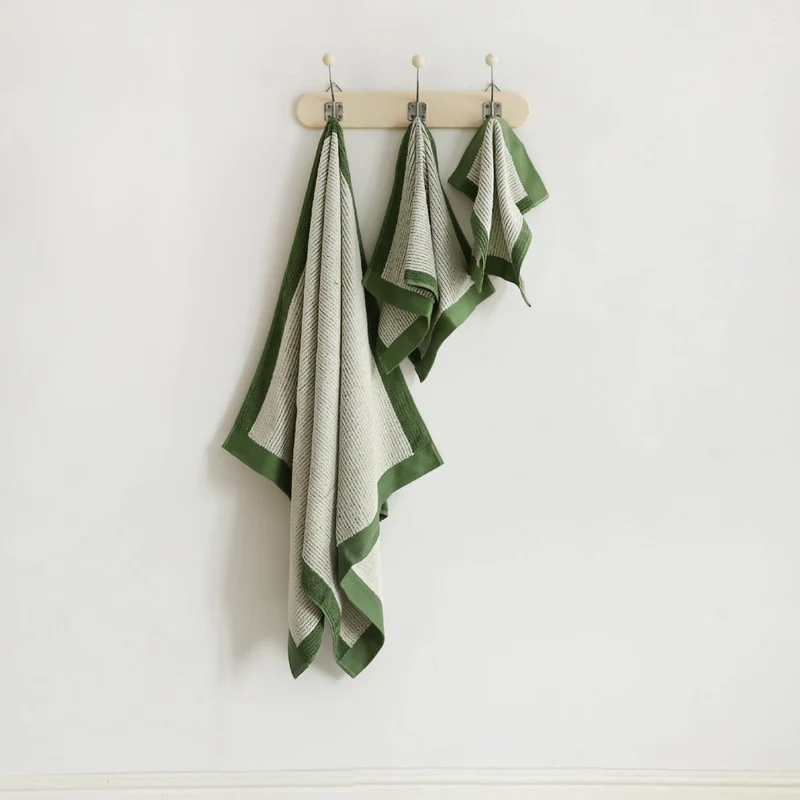 Dreiteiliges Frottier-Handtuchset Duschtuch Handtuch Gästetuch mit Blattjacquard