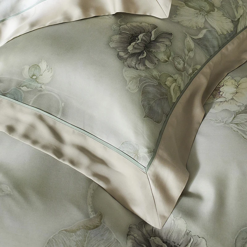 Premium-Baumwollsatin-Duvetbezug-Set mit Aquarellblumenmuster und seidig-mattem Griff