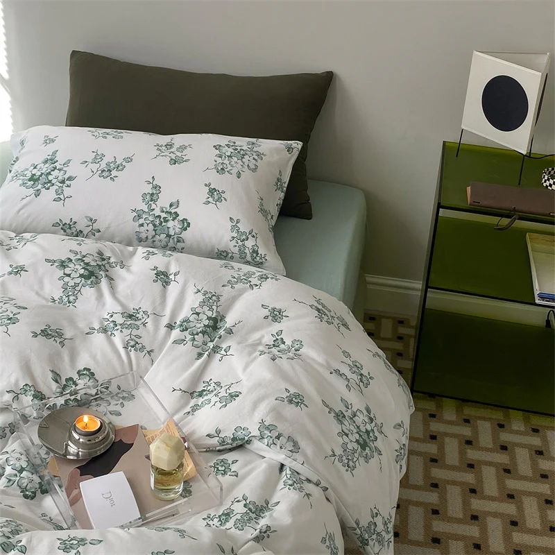 Baumwoll-Perkal Bettbezug-Set mit zartem Wildblumenprint und atmungsaktivem Finish