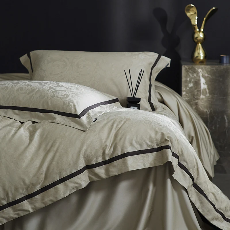 Luxuriöses Satin-Bettwäsche-Set mit Jacquard-Blumenmuster und verdecktem Reißverschluss