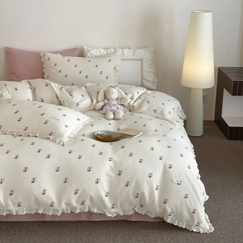 Bettwäsche-Set aus Baumwoll-Musselin mit Rüschen und verspieltem Tierprint