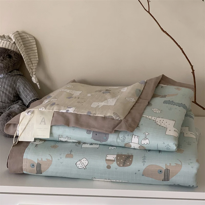 Weiche Mull-Babydecke mit Teddy-Design und doppellagiger Gaze