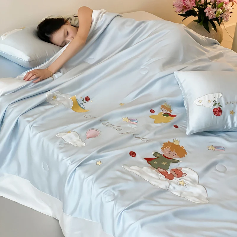 Kinder-Satin-Bettwäschegarnitur mit Prinz- und Mond-Applikationen