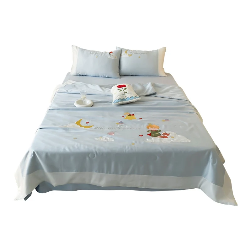 Kinder-Satin-Bettwäschegarnitur mit Prinz- und Mond-Applikationen