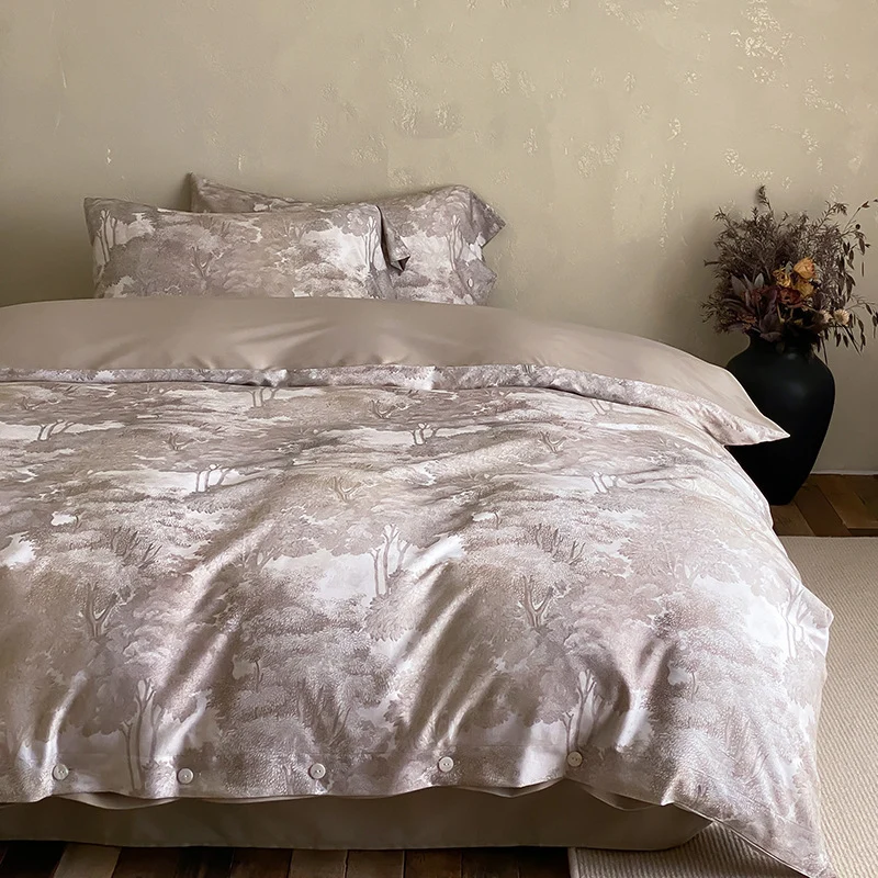 Premium-Baumwollsatin-Duvetbezuggarnitur mit floralem Jacquard-Relief und Knopfverschluss