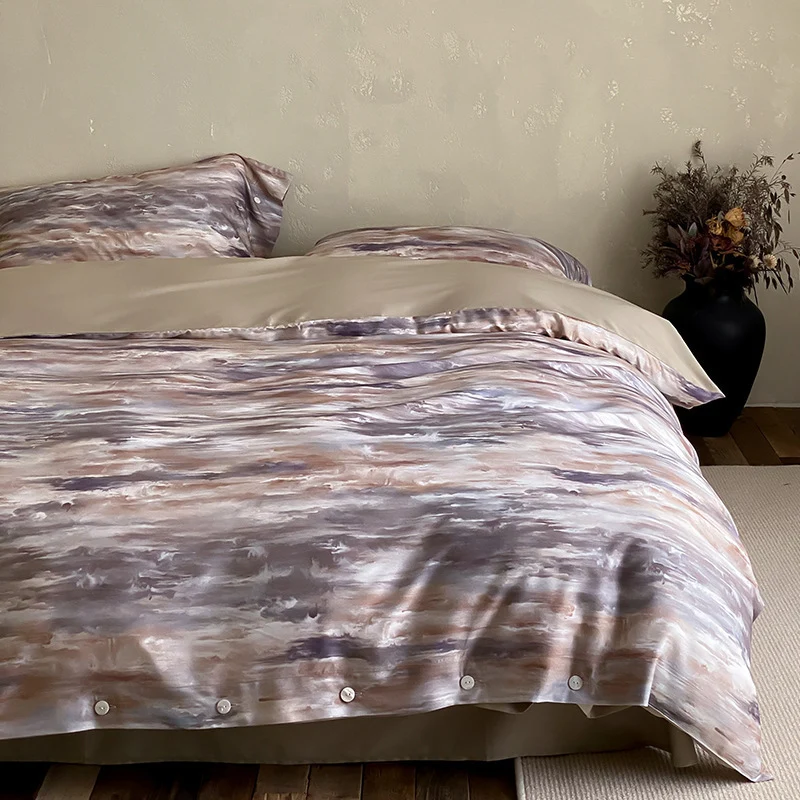 Premium-Baumwollsatin-Duvetbezuggarnitur mit floralem Jacquard-Relief und Knopfverschluss