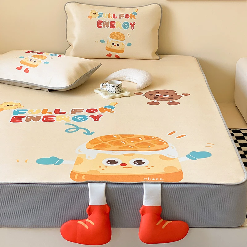 Kinder-Spannauflage mit Anti-Rutsch, Cartoon-Frühstücksprint und 3D-Stiefel-Applikationen