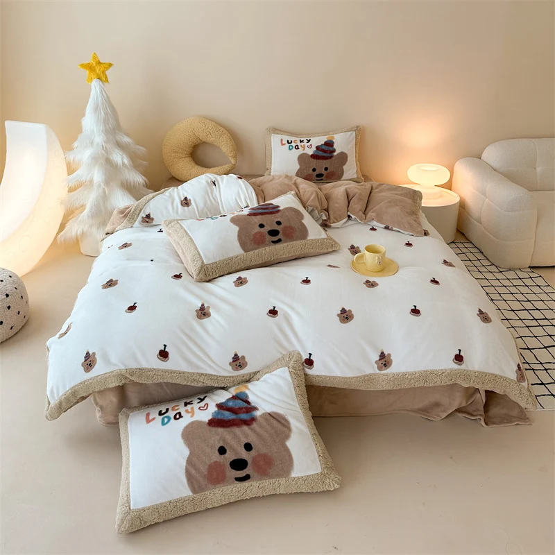 Kuschelige Teddy-Flausch-Bettwäschegarnitur mit Sherpa-Einfassung
