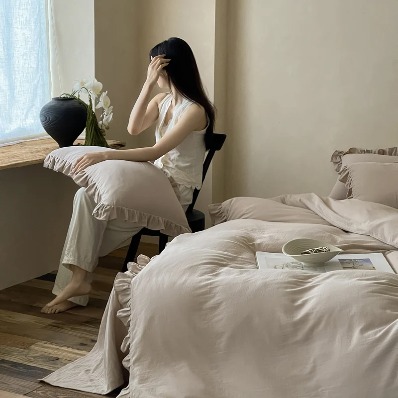 Elegantes Baumwoll-Bettwäsche-Set mit Volant und weichem Percale-Finish