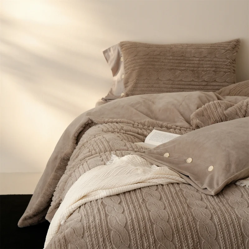 Luxuriöses strukturreiches Chenille-Kuschelbettwäscheset